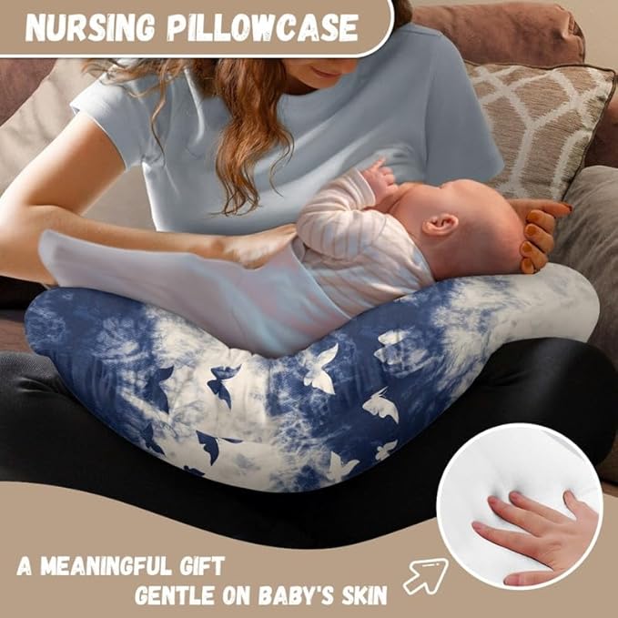 Blue Beige Gradient Nursing Pillow Cover Navy Blue Watercolor Butterfly Breastfeeding Pillow Slipcover for Boys Girls Art Butterfly Stretchy Breastfeeding Pillow Cover