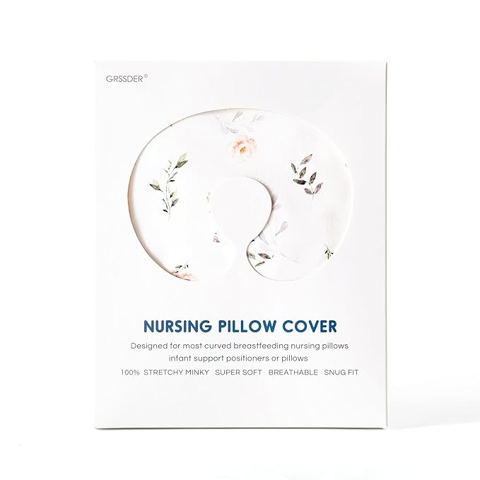 GRSSDER Reversible Nursing Pillow Cover, Ultra Soft Stretchy Minky Removable Nursing Covers Fitted for Breastfeeding Pillows Snug and Safe, Comfortable Slipcover for Girls, Stylish Pink Rose Flora