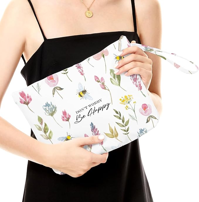 Fokongna Wet Bag Wet Dry Bag Wet Bag For Swimsuit Beach Bag, Don't worry Be Happy Travel Makeup Bag Toiletry Bag Diaper Bag Waterproof Large Capacity for Women Girls Mom Sister Friends Gifts