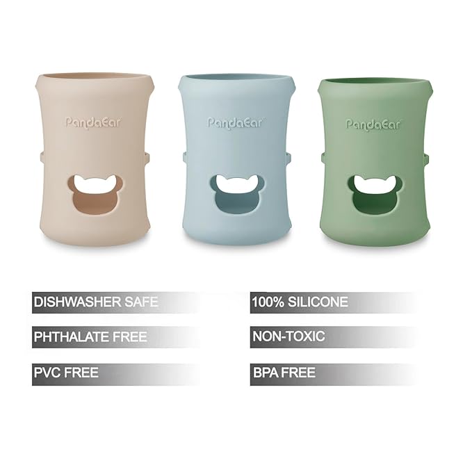 PandaEar 3 Pack Silicone Sleeves for Philips Avent Natural Glass Baby Bottles 8 oz, Shatterproof & Heat Resistant Bottle Holder, BPA-Free, Compatible with 8 oz Avent Glass Bottles, Blue Green Beige