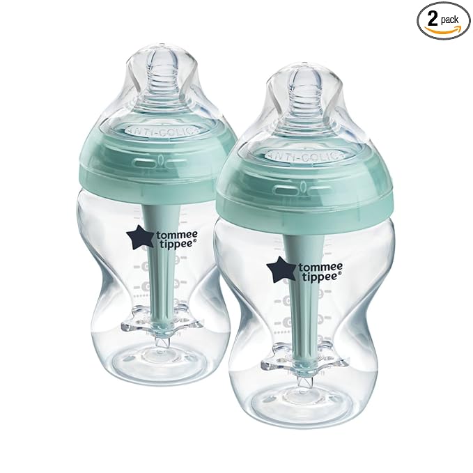 Tommee Tippee Advanced Anti-Colic 9 oz BPA Free Baby Bottles, Newborn 0+ Months, Slow Flow Breast-Like Nipple, Unique Design Keeps Air Away from Milk and Baby, Clear, Pack of 2