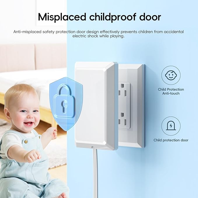 Humpptom Thin Electrical Outlet Cover, Flat Plug Extension Cord, Power Strip, Outlet Covers Baby Proofing, 3 FT and 8 FT…