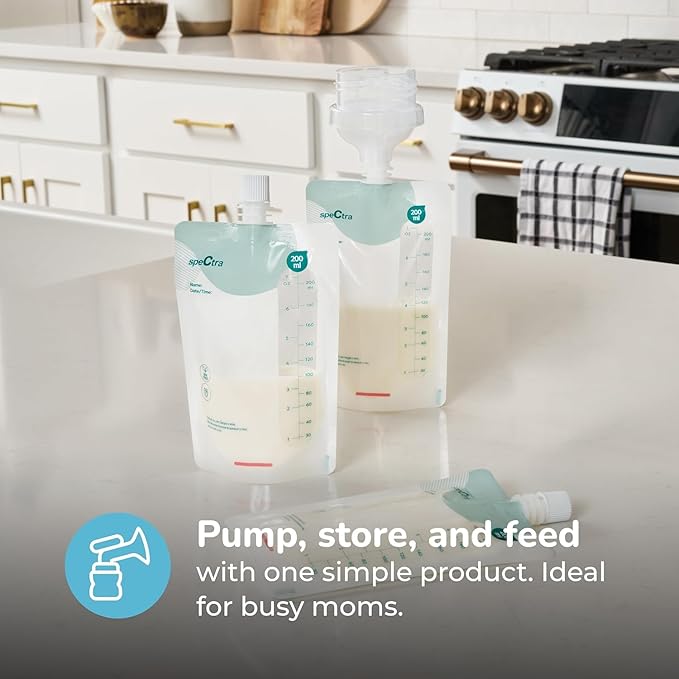Spectra - Simple Store Milk Collection Bags 200 ml - Hygenic Double Lined Leak Free Insulation - Convenient Milk Storage for Busy Moms - 20 Count