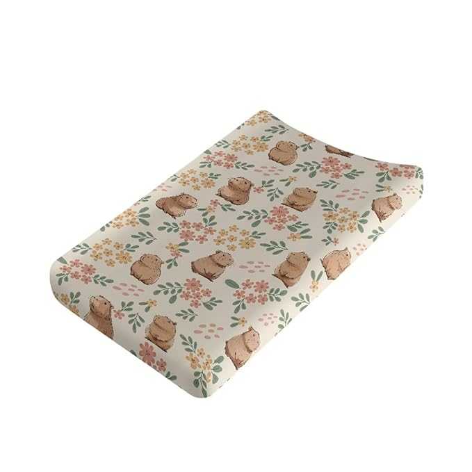 Capybara Floral Baby Diaper Changing Table Sheets Jersey Knit Breathable Changing Table Pad Cover for Infants Toddles 16 * 32 Inches