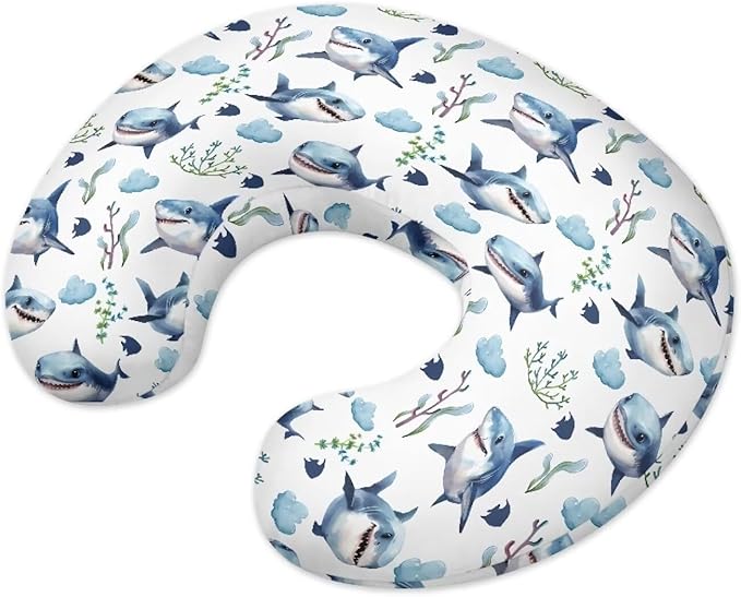 Cartoon Shark Nursing Pillow Cover Breastfeeding Pillow Covers for Breastfeeding Mom Hidden Zipper Design U-Shaped Pillow Covers Soft and Skin-Friendly