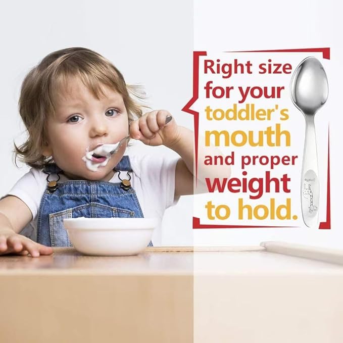 4-Piece Kids Utensils Set - Stainless Steel Training Forks & Spoons with Rounded Edges | Self-Feeding Kid Tableware Set for 2+ Years and Preschoolers | Dishwasher Safe