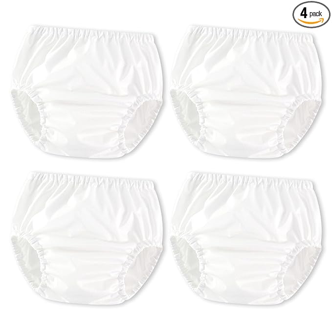 Joyo roy White Diaper Covers for Girls Plastic Underwear for Potty Training Swim Diaper Covers for Toddlers 4Pcs Rubber Training Pants for Toddlers Waterproof Plastic Pants for Toddler Boys 1T