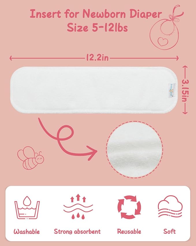 babygoal Reusable Cloth Diaper Inserts 12 Pack, Absorbent & Breathable 3-Layer Microfiber Inserts for babygoal Newborn Cloth Diapers, Small Size