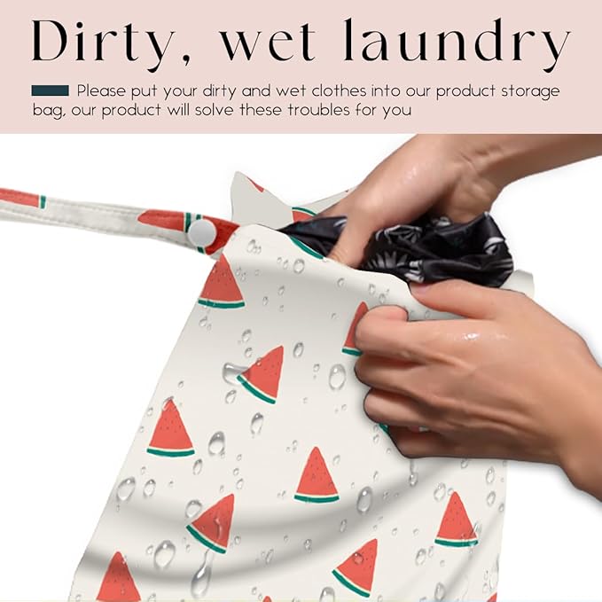 Wet Bag, Wet Dry Bag, Waterproof Swim Bags, Machine Washable Reusable Bags for Beach, Pool, Diapers, and Dirty Yoga Gym Clothes(Cute Watermelon Print