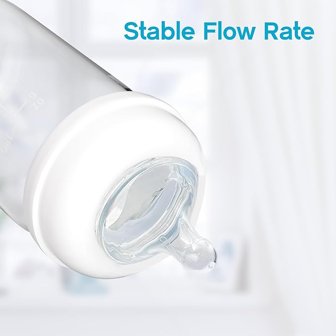 Silicone Baby Nipple for Dr Brown's Natural Flow Level 1 Wide Neck Baby Bottles, Soft Bottle Nipples for Baby 0m+, Slow Flow, 4 Count