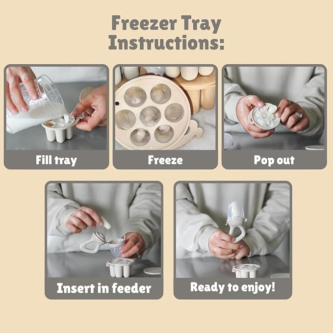 Avee & Co Mini Freezer Tray, Breastmilk Popsicle Molds for Cooling Relief, BPA Free Silicone Feeder for Safe Infant Self Feeding, 4 Month+ (Beige)