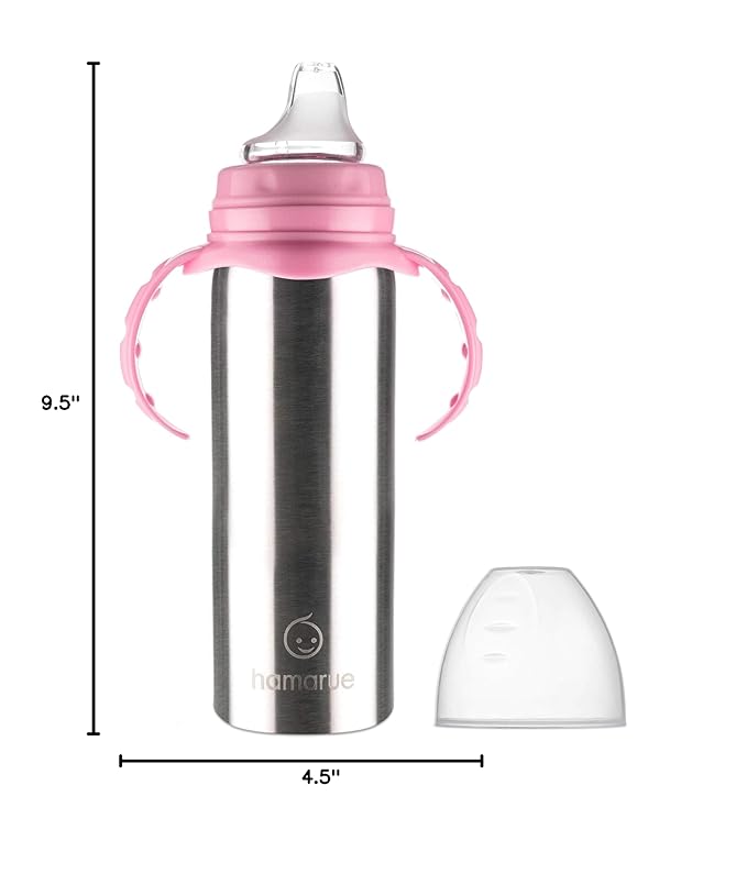 3-in-1 Stainless Steel Baby Bottle – Converts from Newborn Bottle to Sippy Cup to Straw Cup, Ages 0–4, Leak-Proof, 8 oz Pink