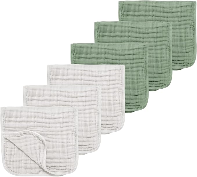 Muslin Solid Burp Cloths 100% Cotton Large 18''x10'' Extra Soft and Absorbent Multifunctional 6 Pack Baby Burping Cloth for Unisex Boys Girls (White+Green)