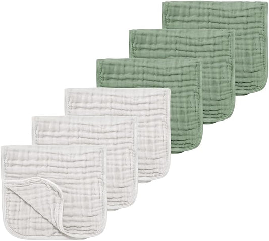 Muslin Solid Burp Cloths 100% Cotton Large 18''x10'' Extra Soft and Absorbent Multifunctional 6 Pack Baby Burping Cloth for Unisex Boys Girls (White+Green)