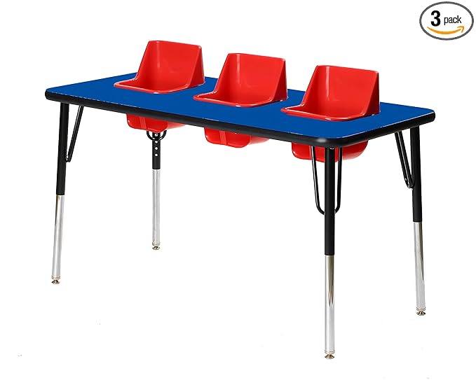 3-Seat Feeding Table (Blue Top, Red Seats, Black T-Mold)