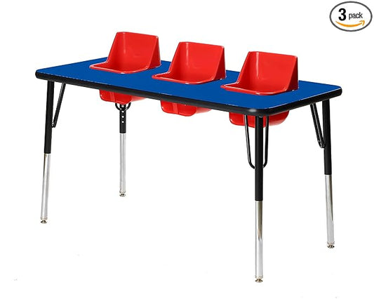 3-Seat Feeding Table (Blue Top, Red Seats, Black T-Mold)