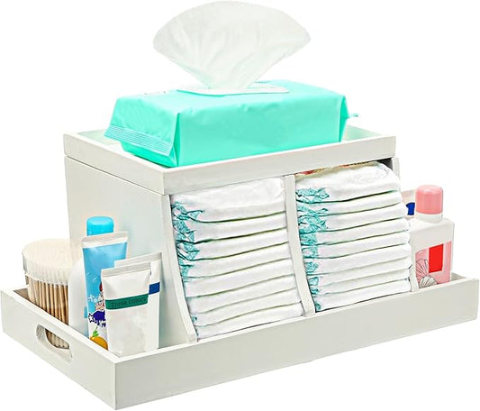 Three colors Diaper Organizer, Wooden Diaper Caddy Organizer, Changing Table Organizer, Diaper Storage Organizer, Nursery Baby Organization (White)