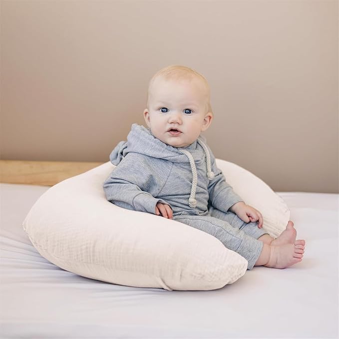 2 Pack Newborn Muslin Nursing Pillow Covers Soft Nursing Cover for Breastfeeding Pillow Slipcover for Baby Girls Boys (Tibetan Blue+Light Gray)
