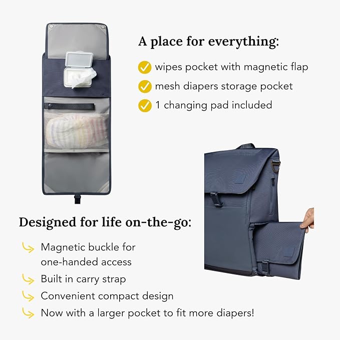 Huhu Baby Changing Wallet – Compact, Portable Diaper Changing Pad for Travel – Easy to Clean, Foldable Changing Mat – Must Have Diaper Bag Accessory for New Parents (Dusky Blue)