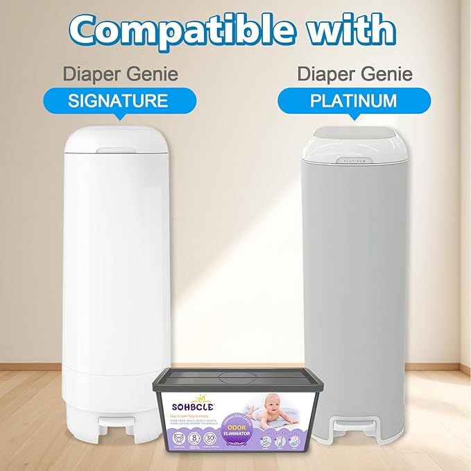 Refills Compatible with Genie Easy Roll Signature Diaper Pail and Platinum Diaper Pail, Upgraded 90 Bags Hold up to 4200 Newborn Diapers, Extra Thickness Powerful Odor Control