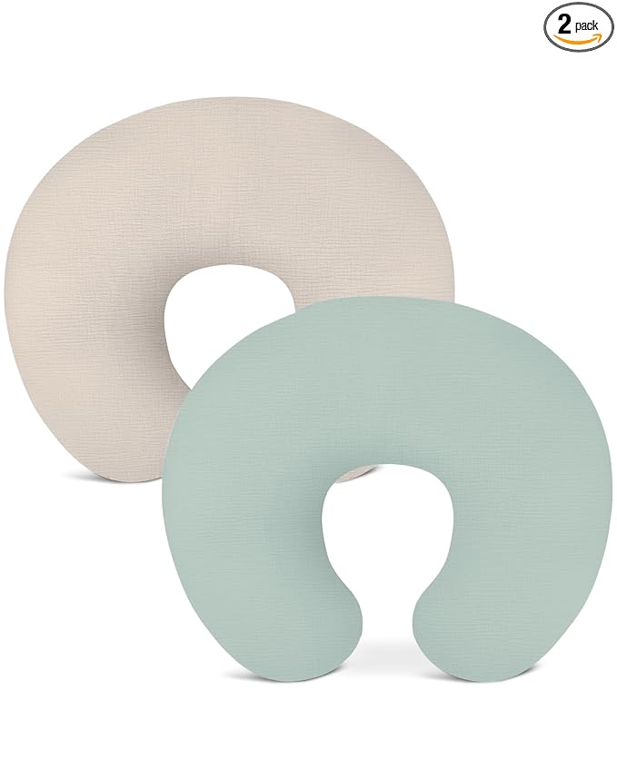 Nursing Pillow Covers 2 Pack, Muslin Nursing Cover for Breastfeeding Pillows, Comfortable for Baby Girls and Boys (Beige & Sage)
