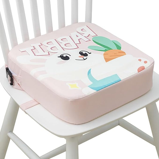 Eiury Toddler Booster Seat for Dining Table, Portable Kids Booster Seat with Safety Buckles Portable Increasing Booster Cushion with Non-Slip Bottom (Pink Rabbit)