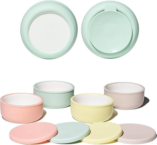 Pandaloo Porcelain Kids Bowls with Removable Silicone Sleeve & Lid – Strong Suction Base, Microwave & Dishwasher Safe, Toddler-Proof, Non-Slip Ceramic Feeding Bowls for Babies & Toddlers (Set of 4)