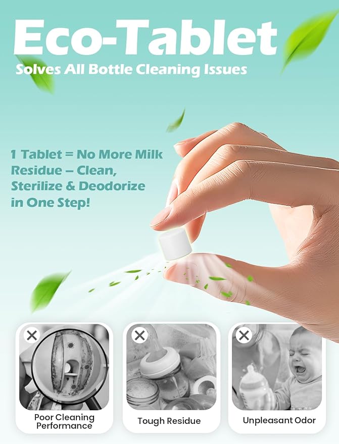 60PCS Official Detergent Cleaning Tablets: for Baby Brezza Grownsy Papablic Momfann Bottle Washer - Baby Bottle Washer Tablets for All Brands Bottles Washers Machines