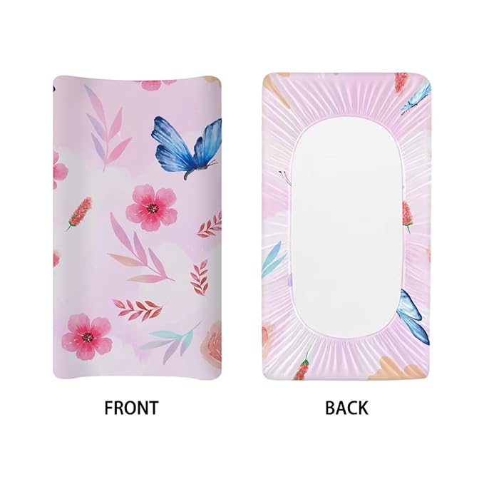 Butterfly Wild Floral Baby Diaper Changing Table Sheets Jersey Knit Breathable Changing Table Pad Cover for Infants Toddles 16 * 32 Inches