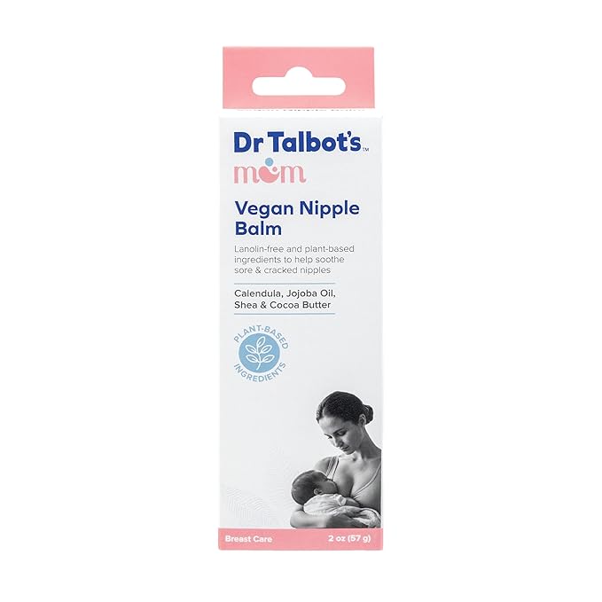 Dr. Talbot's Mom Vegan Nipple Balm for Breastfeeding Mothers - 2 oz - Lanolin-Free, Plant-Based Nipple Cream - Made with Calendula, Jojoba Oil, Shea & Cocoa Butter - Soothing Care for Nursing Moms