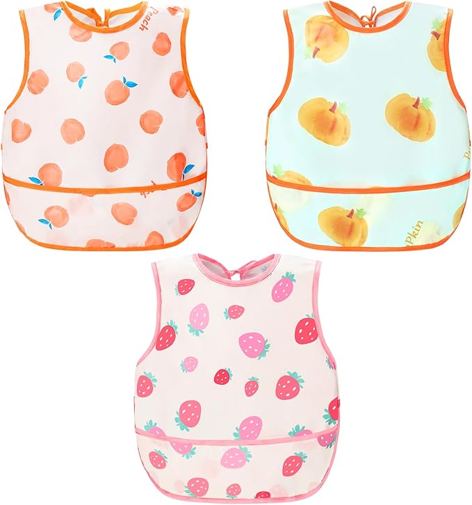 Accmor Waterproof Baby Bibs for Eating, Mess Proof Toddler Feeding Bibs for Girls Boys ﻿