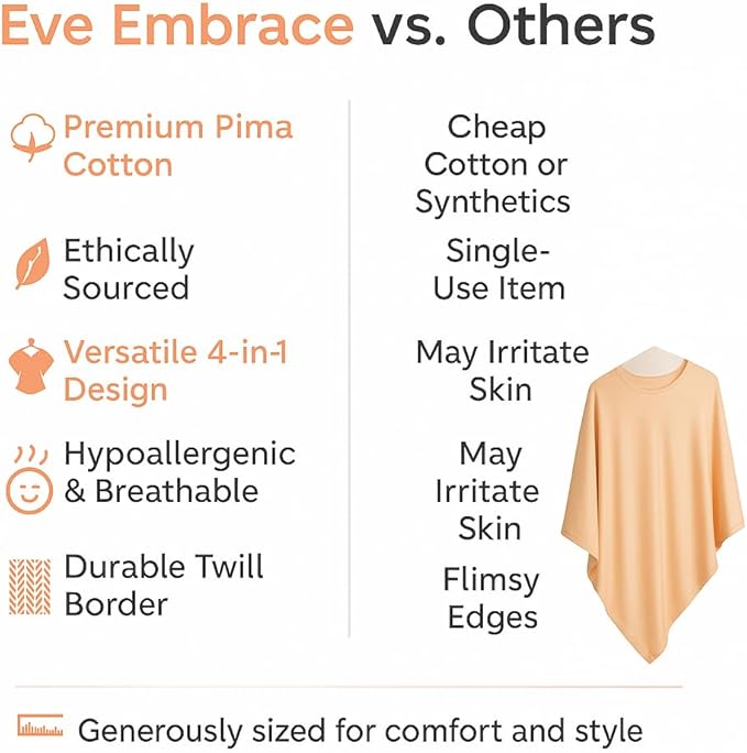 Peruvian Pima Cotton Poncho | 4-in-1 Nursing Cover, Yoga Wrap & Everyday Shawl | Soft, Breathable & Hypoallergenic | Ethically Handcrafted | Peach