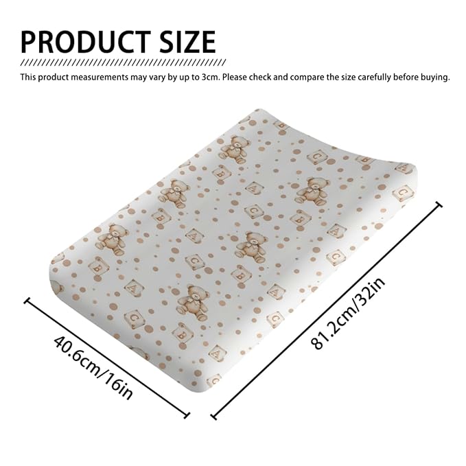 Cartoon Cute Forest Bears Pattern Baby Changing Pad Cover, Unisex Bear Nursery Diaper Changing Table Pad Mat Sheet for Boys Girls-16x32