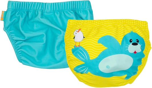 ZOOCCHINI Baby & Toddler Pack of 2 Reusable Swim Diapers – Waterproof with UPF 50+ Sun Protection, Chlorine & Salt Water Resistant, Leakproof Design, Seal - 12-24 Months