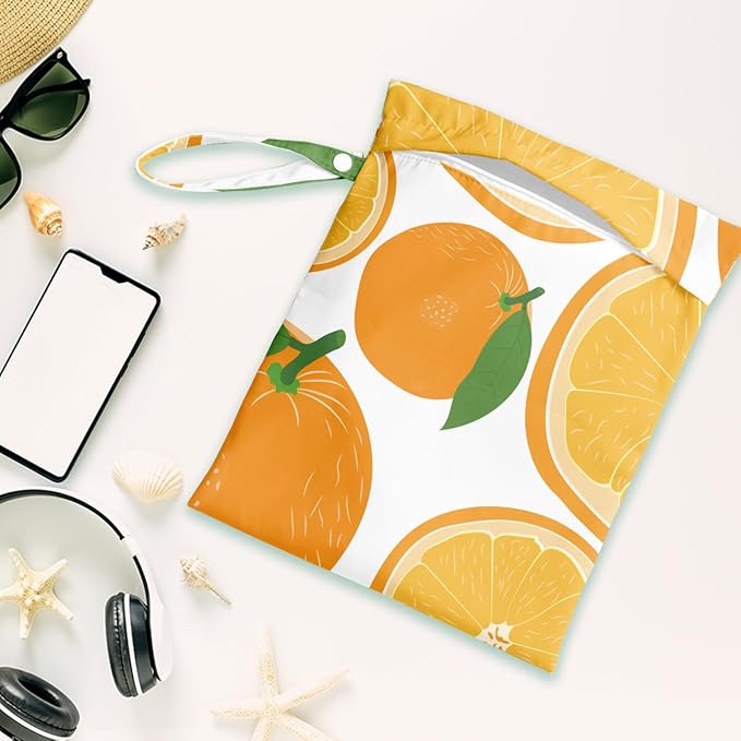 Wet Dry Bag, Wet Bag for Swimsuit, Travel, Beach, Pool, Diapers, Dirty Yoga Gym Clothes, Makeup Bag, Orange Summer Vacation Essentials