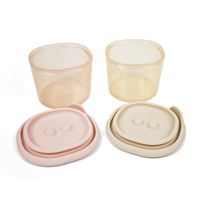 Ali+Oli Silicone Baby Food Containers (4oz) 2-pk Reusable Leakproof Snack Storage with Airtight Lids – Freezer & Microwave Safe for Infant and Kids Meals (Blush-Khaki)