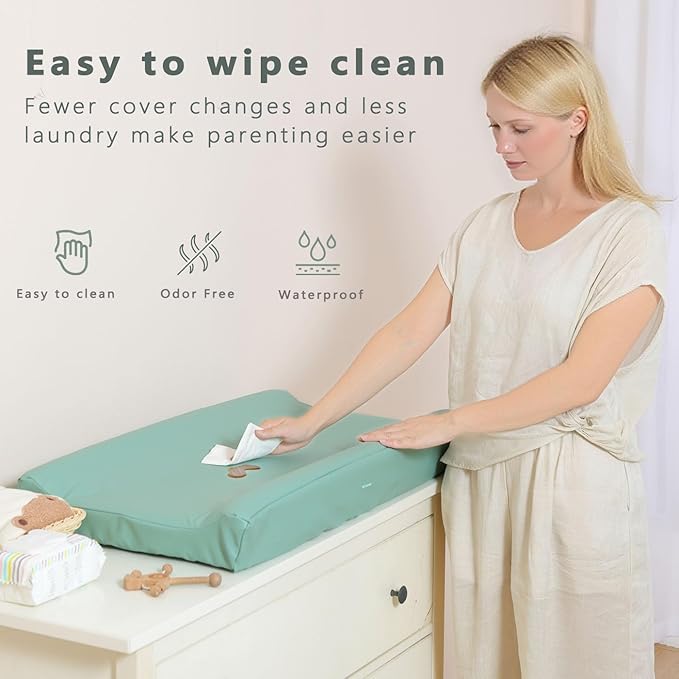 Vegan Leather Baby Changing Pad – Waterproof, Wipeable & Durable Changing Mat for Quick Cleanup – Soft, & Reusable – 32" x 16.6" Comfortable Infant Changing Station for Dresser & Table (Beige)
