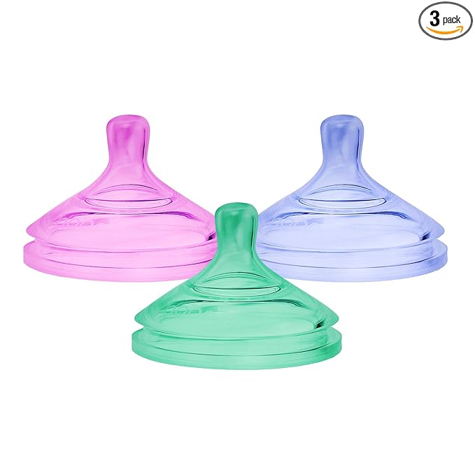 Boon Nursh Food-Grade Silicone Baby Bottle Nipples - Fast Flow - Baby Bottle-Feeding Supplies Fits All Boon Nursh Bottles - Colorblock - 3 Count - Ages 6 Months and Up