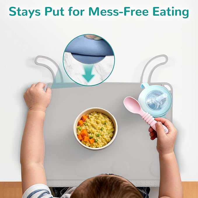 Silicone Placemat for Baby Eating: Dishwasher Safe & Non-Slip for Dining Table - Table Mat for Baby 8-18 Months