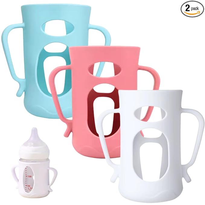 3Pack Silicone Sleeves Compatible with Pigeon Bottles for 8.1 oz, Anti Breakage Glass Bottle Holder with Handles, Quick Install, Easy to Clean