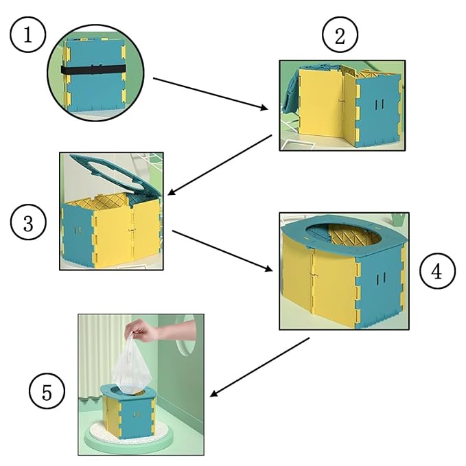 Portable Potty Seat for Toddler Foldable Travel Potty Training Toilet Seat with Cleaning Bags Reusable for Outdoor Camping, Travel potties (Pink+Green)