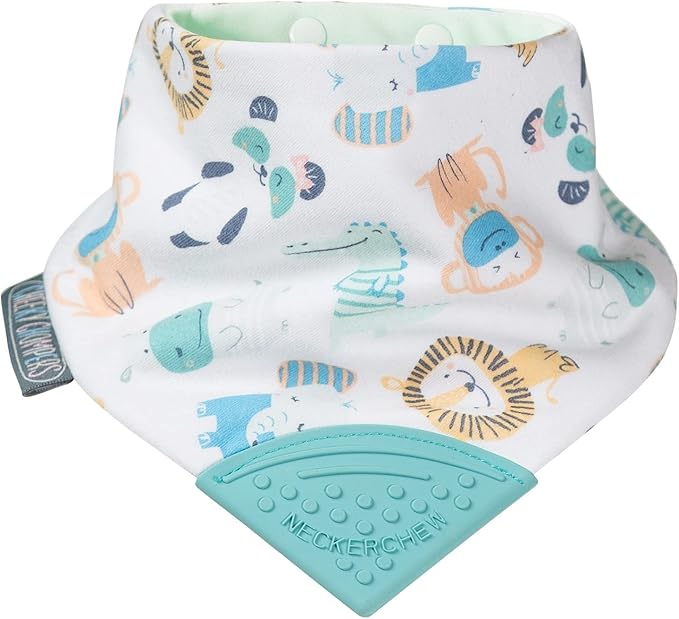 Cheeky Chompers Neckerchew Teething Bib, 2-in-1 Bandana Style Bib w/Food Grade Silicone Teether