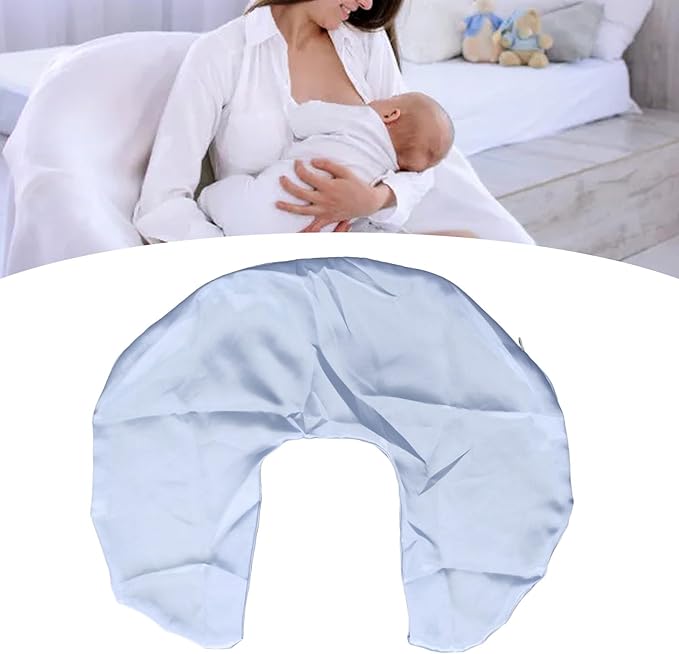 Satin Nursing Pillow Cover,Soft Washable Breathable,Protect for Baby Hair and Skin, Breastfeeding Pillow Slipcover for Feeding (Blue)
