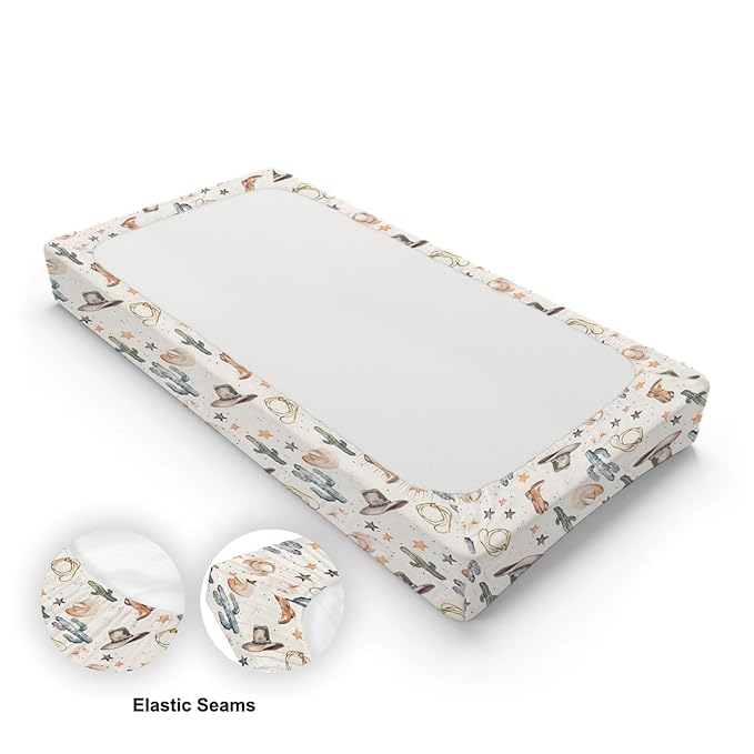 Western Theme Baby Changing Pad Cover,Unisex West Cactus Hats Stars Nursery Diaper Changing Table Pad Mat Sheet for Boys Girls-16x32