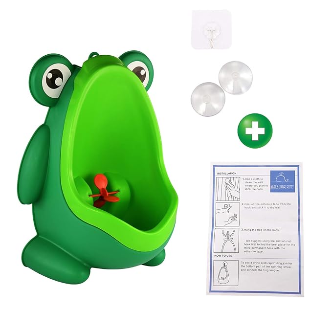 Cute Frog Standing Potty Training Urinal for Boys Toilet with Funny Aiming Target - Blackish Green