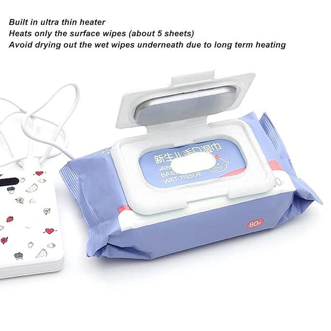 Plplaaoo Rechargeable Baby Wipe Warmer Portable USB Wet Wipe Heater with Constant Temperature, Double Layers Cover, Ultra-Thin Design for Home, Car & Travel,Compact Wipe Warmer