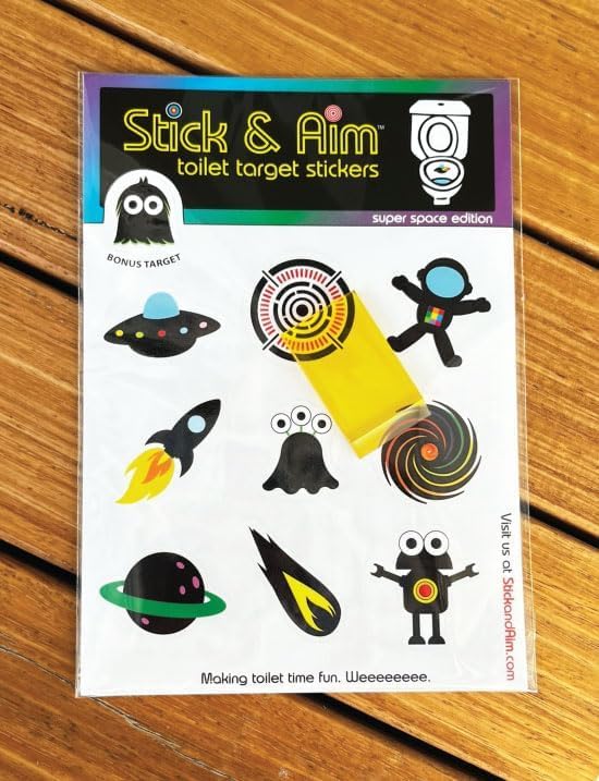 Color Change Target Stickers Space Edition with Sticker Applicator Tool for Easy Install. Aiming Stickers for Potty Training & Toilet Training. Change Color on Target Hit.
