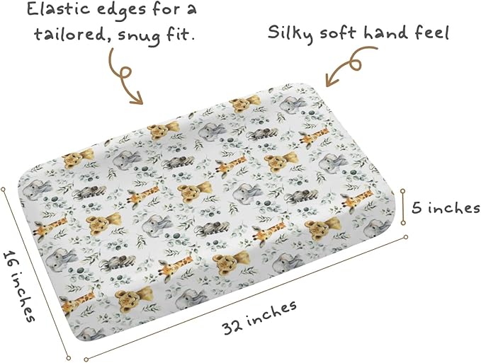 Changing Pad Cover for Baby Girls Boys, 32"/34" x 16" Safe Snug Diaper Change Table Pad Covers, Soft Stretchy Changing Pad Sheets Safari Jungle Animals Theme Nursery Decor