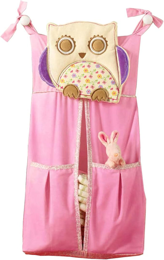 100% cotton Owl Nursery Diaper Stacker with Pockets Pink Owl Baby Diaper Hanging Bag Nursery Organizer for Cribs (pink owl)