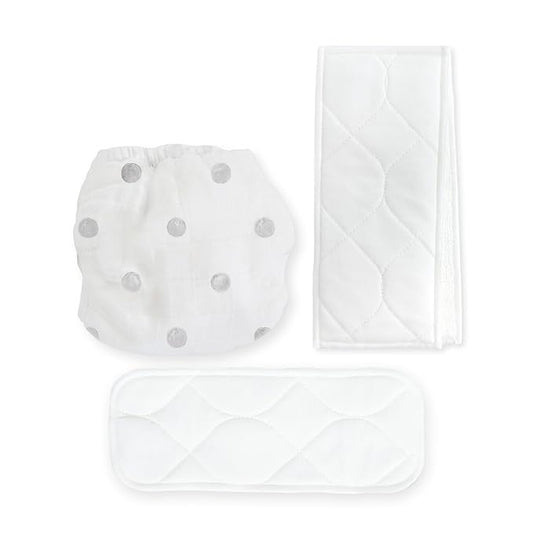 Amazing Baby Hybrid Cloth Diaper Cover with Pocket-Sling, Newborn, Sz 1 (5-10 lbs), Use with Boosties Inserts, Gray Watercolor Dots, SmartNappy Set includes Muslin Cover + Bi-fold Insert + Booster Pad